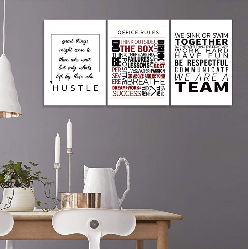 Urttiiyy 3 Pieces Grind Verb Hustle Verb Execution Noun Motivational Wall Art Canvas Print Office Decor Inspiring Framed Prints Inspirational Quotes for Wall Art Decoration Ready to Hang - Image 4